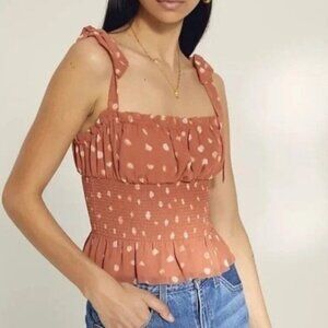 Aritzia Wilfred Ballad Camisole Tank Top Polka dot Crop Smocked  chiffon Orange